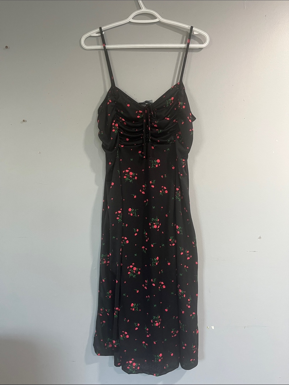 Woman’s Eclipse Black Spaghetti-Strap Dress with Pink and Green Floral Print XL